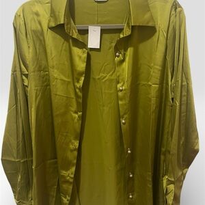 Women's Olive Satin Shirt